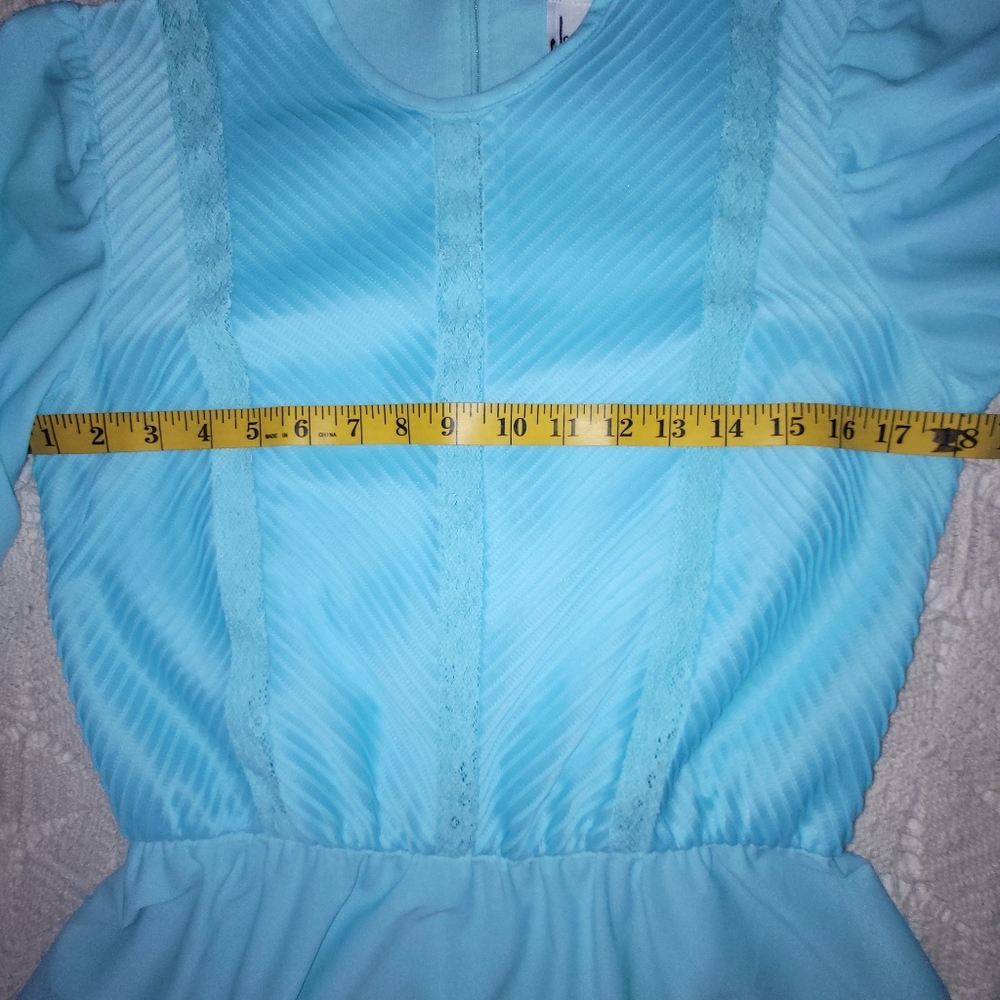 Vintage  1960s JENNIFER GEE Light Blue Pleated Textured Lines  Midi Dress  Sz 14 - Picture 11 of 13